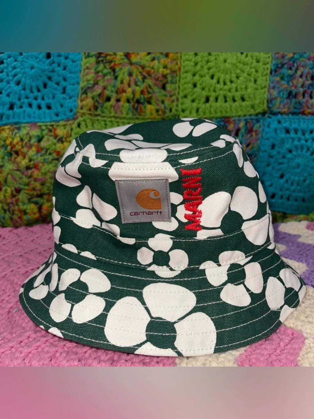 The Carhartt X Marni Green & White Hawaiian Floral Bucket Hat in size M-L NWOT